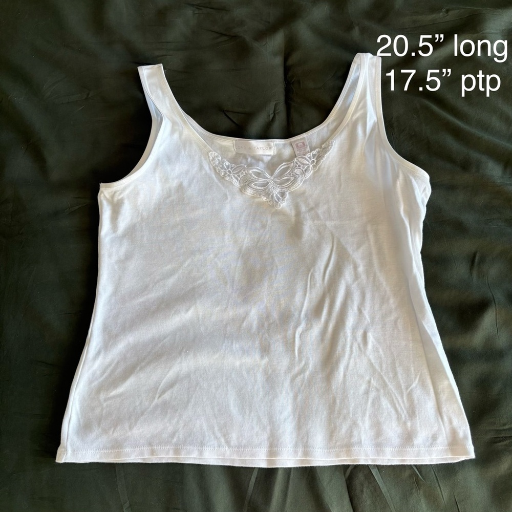 Lord & Taylor White Lace-Trim Scoop Neck Camisole